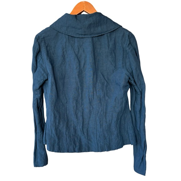 J Jill Linen Metallic Blazer Jacket Crinkle Texture Teal Blue Size 6 - Picture 4 of 6